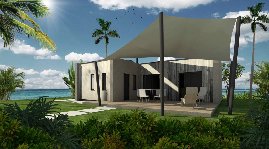 Vue 3D d’une maison contemporaine avec pergola