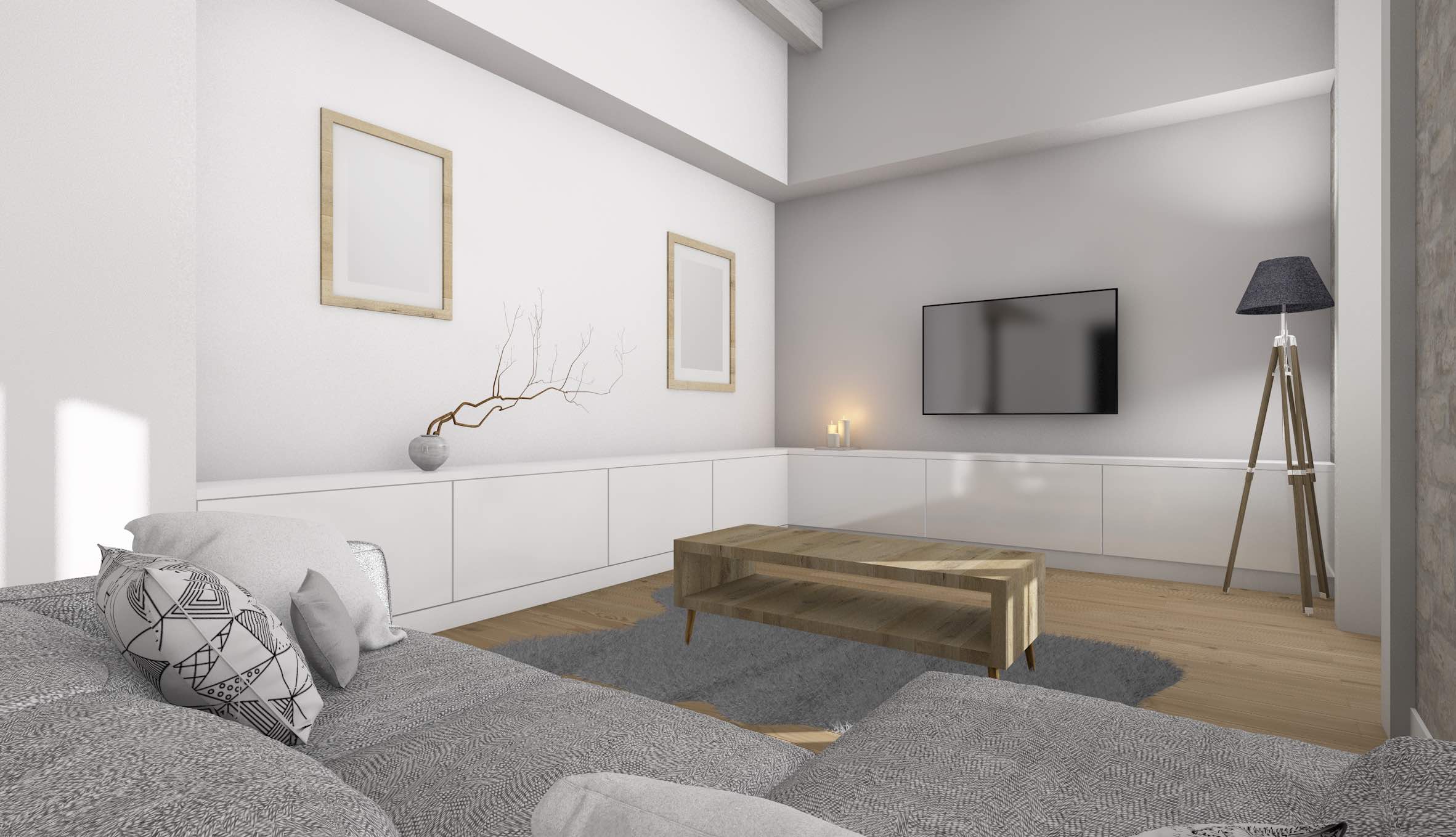 Vue 3D d’un salon contemporain aménagé par I2C